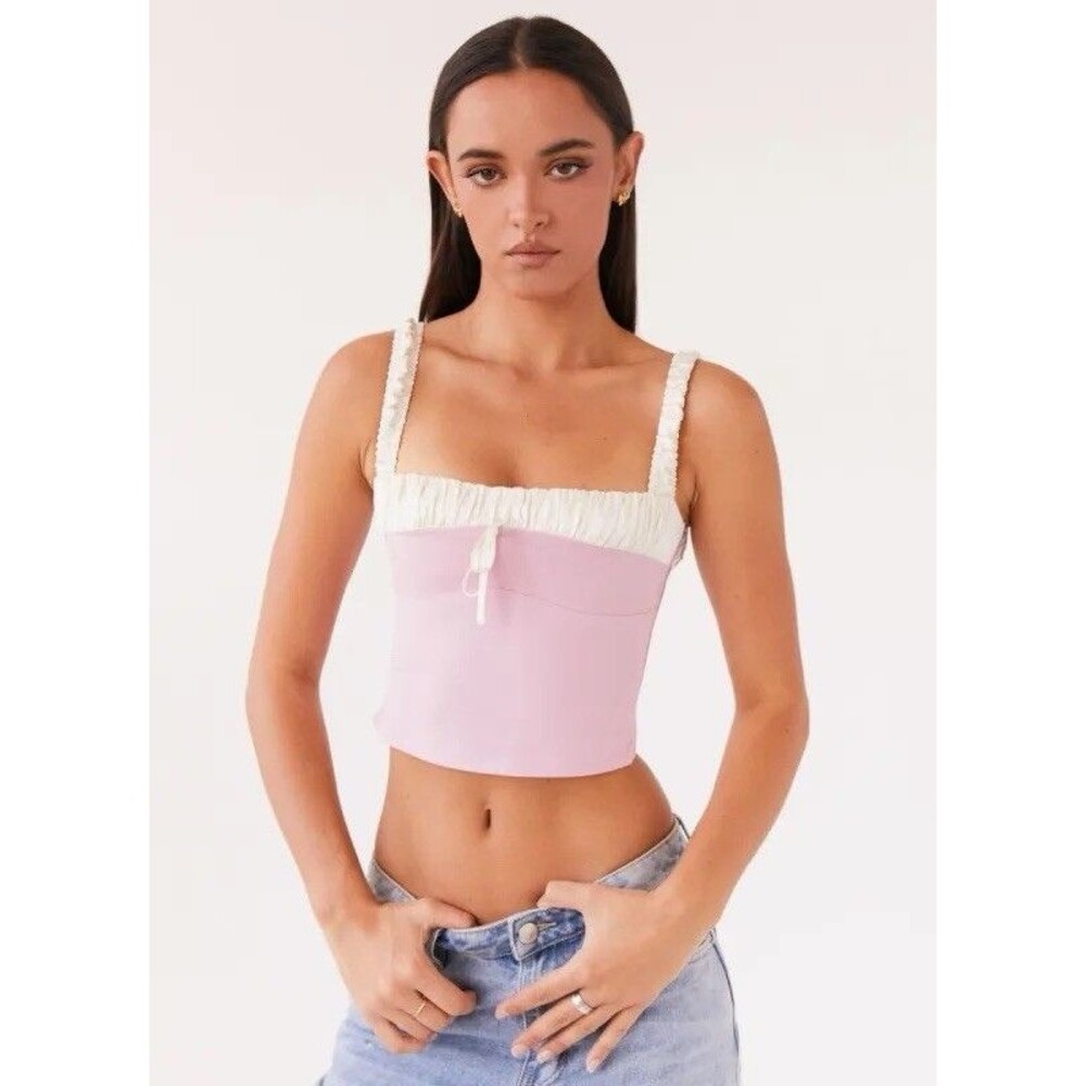 Peppermayo Ryder Bustier Top Pink Ivory US 6 M Satin Corset Coquette NWT